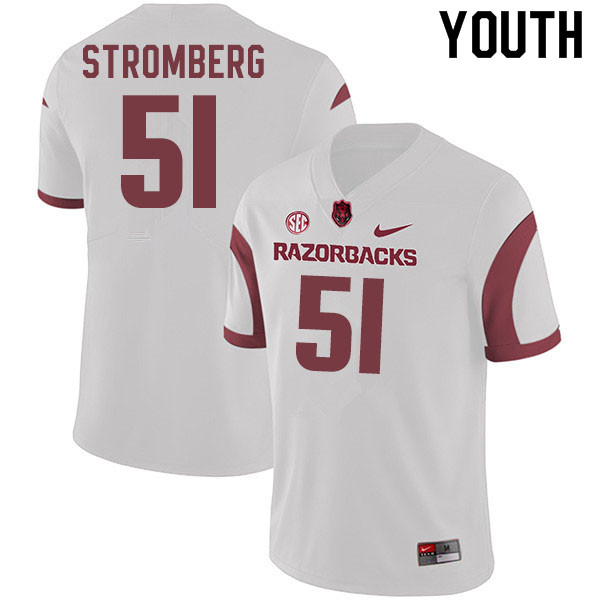 Youth #51 Ricky Stromberg Arkansas Razorbacks College Football Jerseys Sale-White